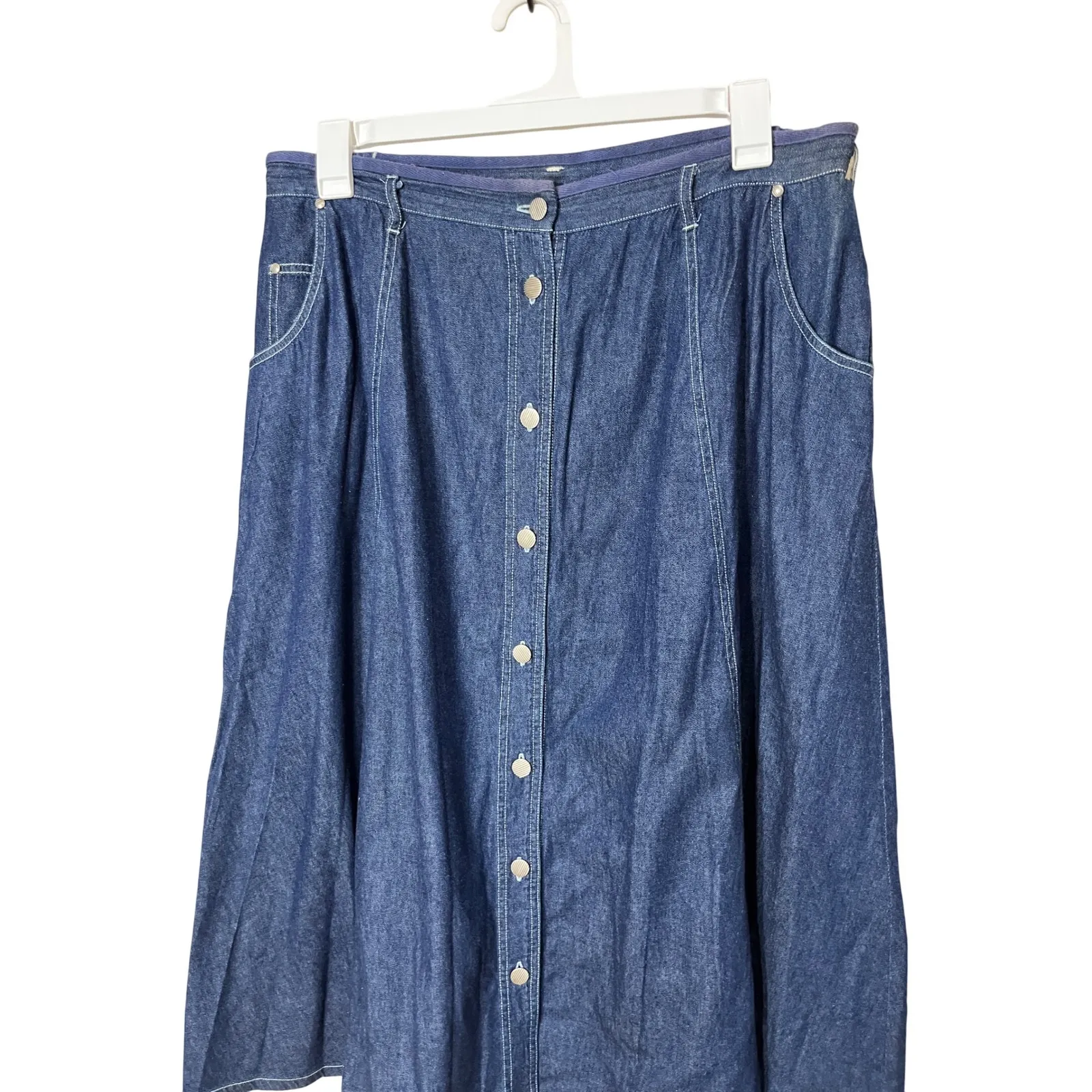 Vintage Carole Little Denim Maxi Skirt Button Front A Line Pockets Blue Size XXL - Image 2