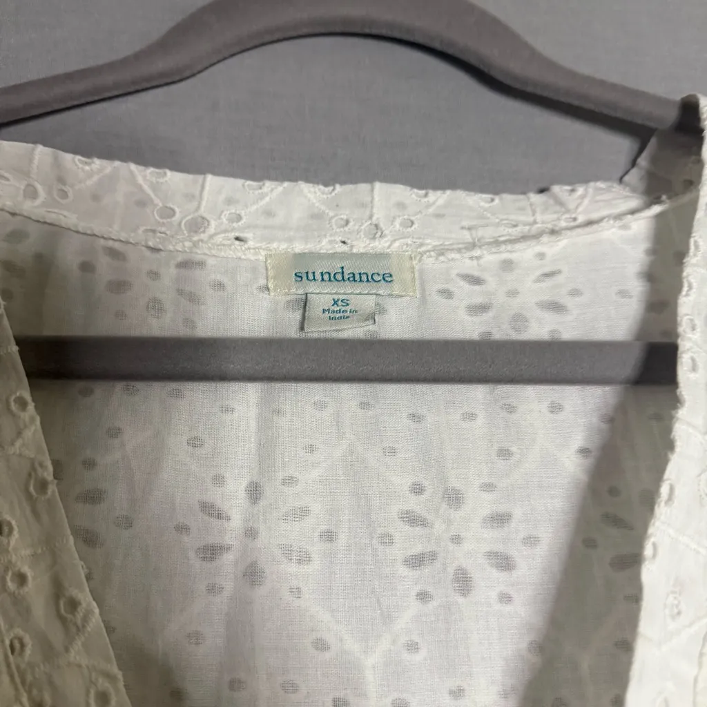 Sundance Jasmine White Eyelet Dress‎ XS Tiered Ruffle Peasant Boho Cottagecore - Image 4