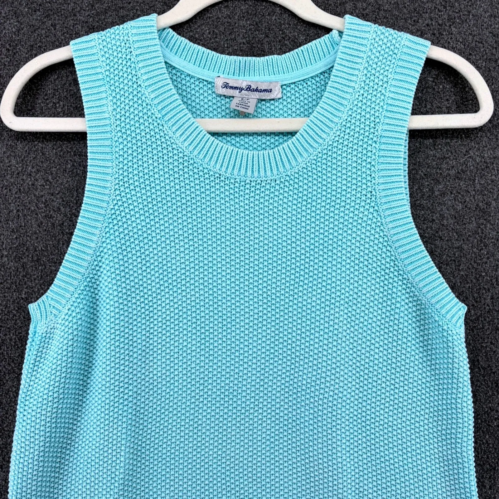 Tommy Bahama Belle Haven Turquoise Seed Knit Sleeveless Sweater Tank Top Small - Image 2