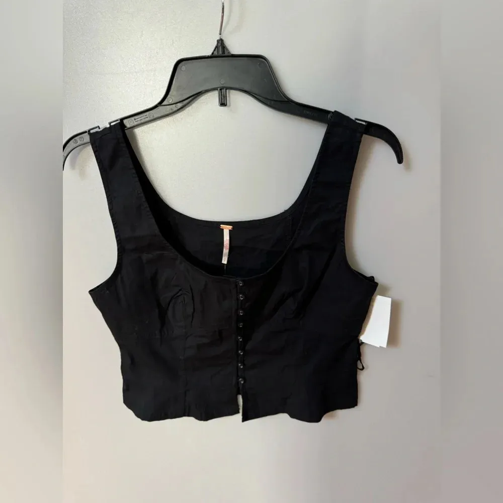 Free People Sally Corset Buttondown Scoop Neck Sleeveless Black Tank Crop Top Sm - Image 7