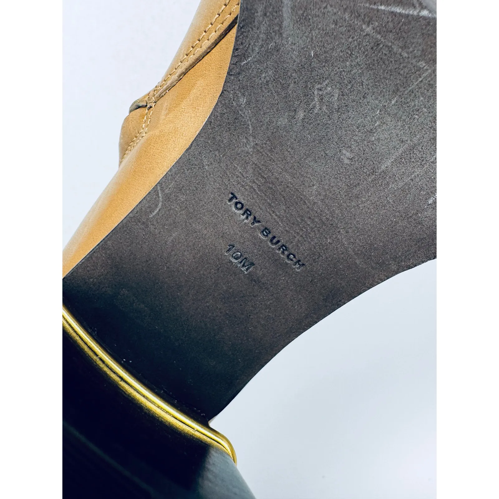 Tory Burch Tan Almond Leather Block Heel Ankle Boots Size 10 M Designer Booties - Image 3