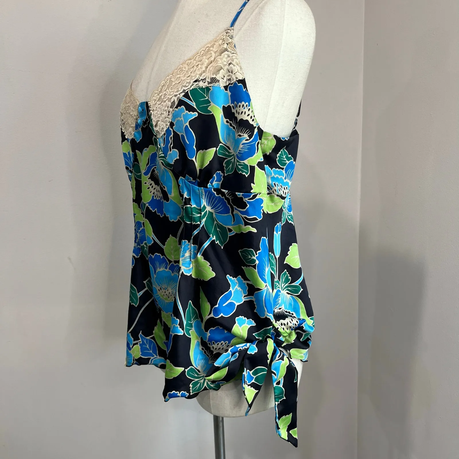 Y2K MIXIT Blue Floral Lace Trim Babydoll Cami Top 2000s Goth Plus 1X - Image 3