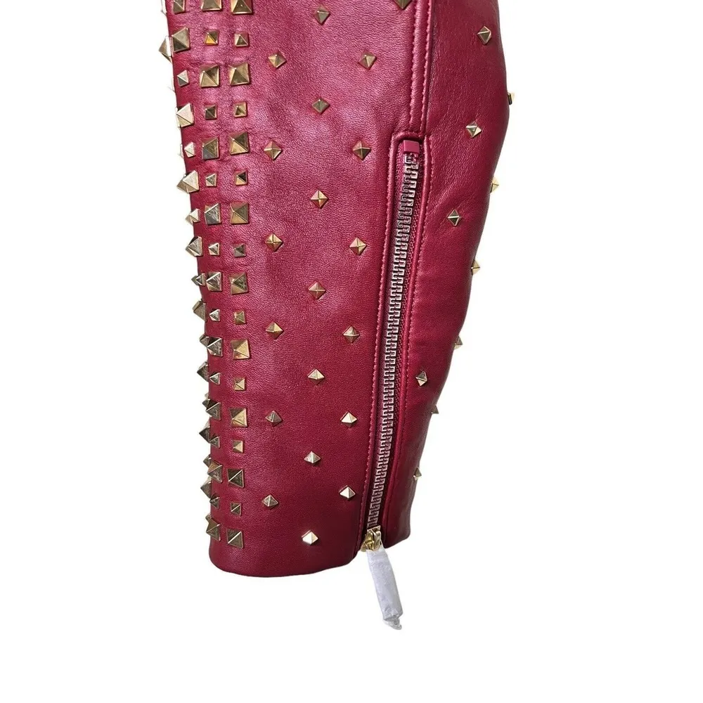 Alice + Olivia Krishna Leather Cropped Moto Jacket Bordeaux Women’s Size XL - Image 8