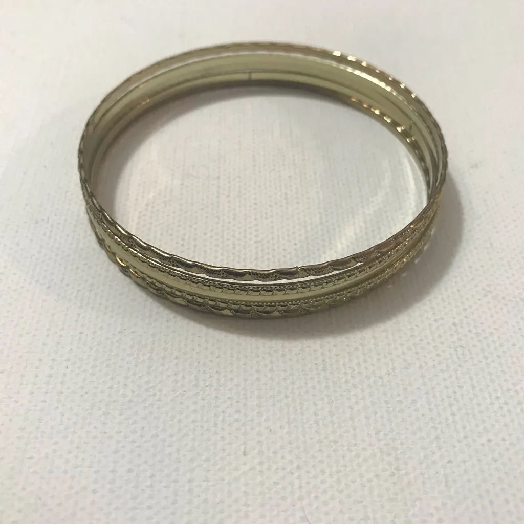 Gold Tone Delicate Thin Etched Bangle Bracelet Set of 5 - Image 3
