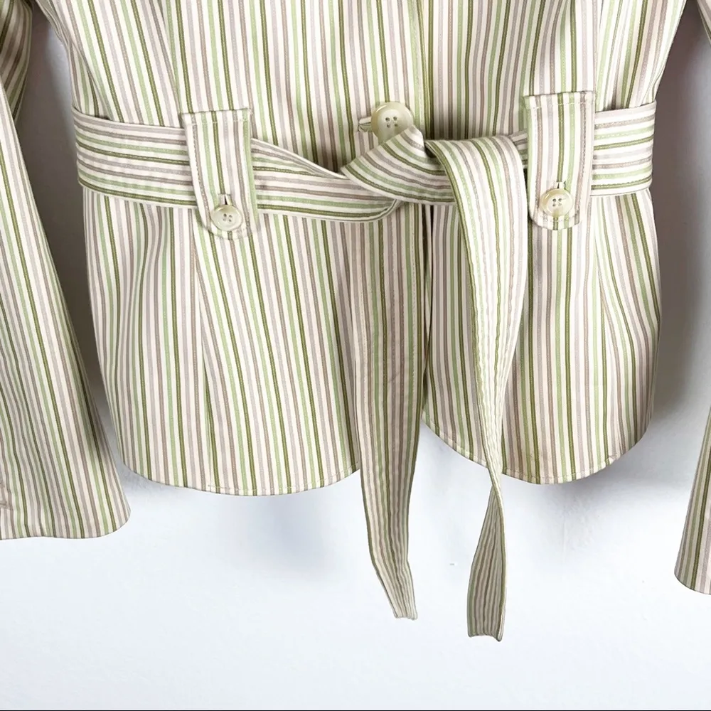 LIZ CLAIBORNE Khaki Striped Belted Waist Tie Polka Dot Lining Blazer, Size 8 - Image 6