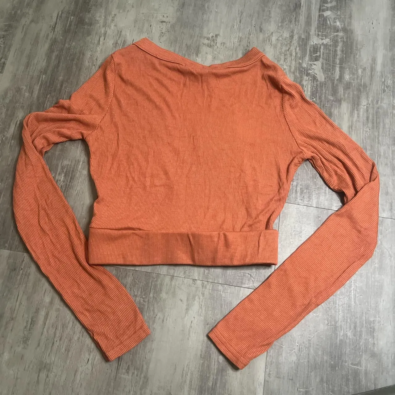 Prettylittlething Ribbed Long Sleeve Crop Top Orange Size 2 NWT - Image 3