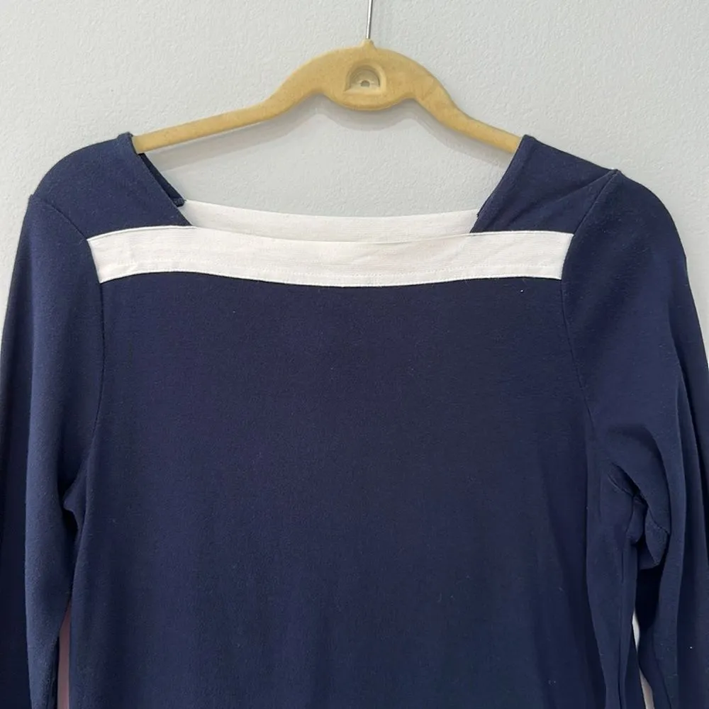 Lauren Ralph Lauren Cotton Petite Navy Blue/White Trim Top Sz PL - Image 2