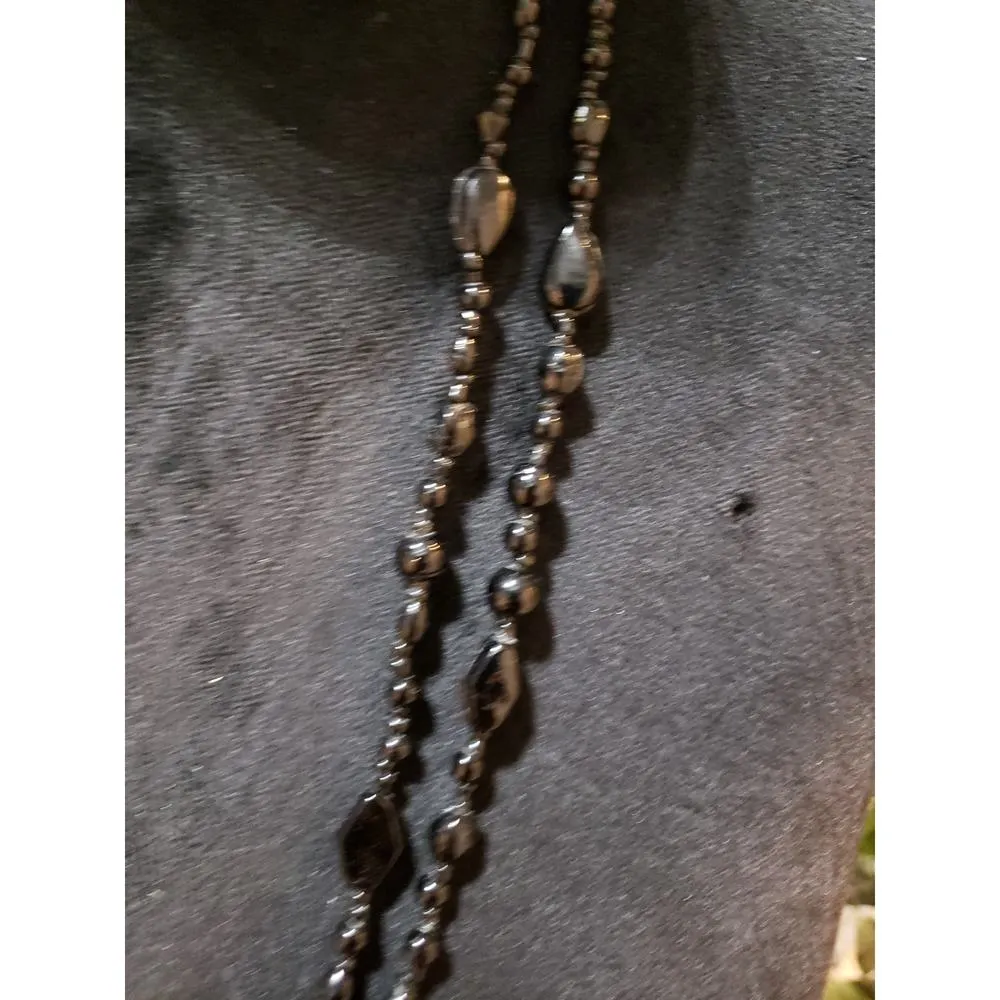 Womens Fashion Black Beaded Statement Long Collar Necklace with Lobster Clasp - Image 5