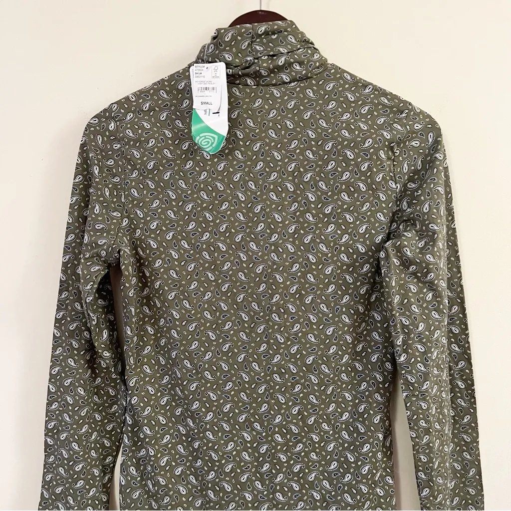 Lands’ End Forest Moss/Ivory Geo Paisley Long Sleeve Turtleneck Top Small NEW - Image 6