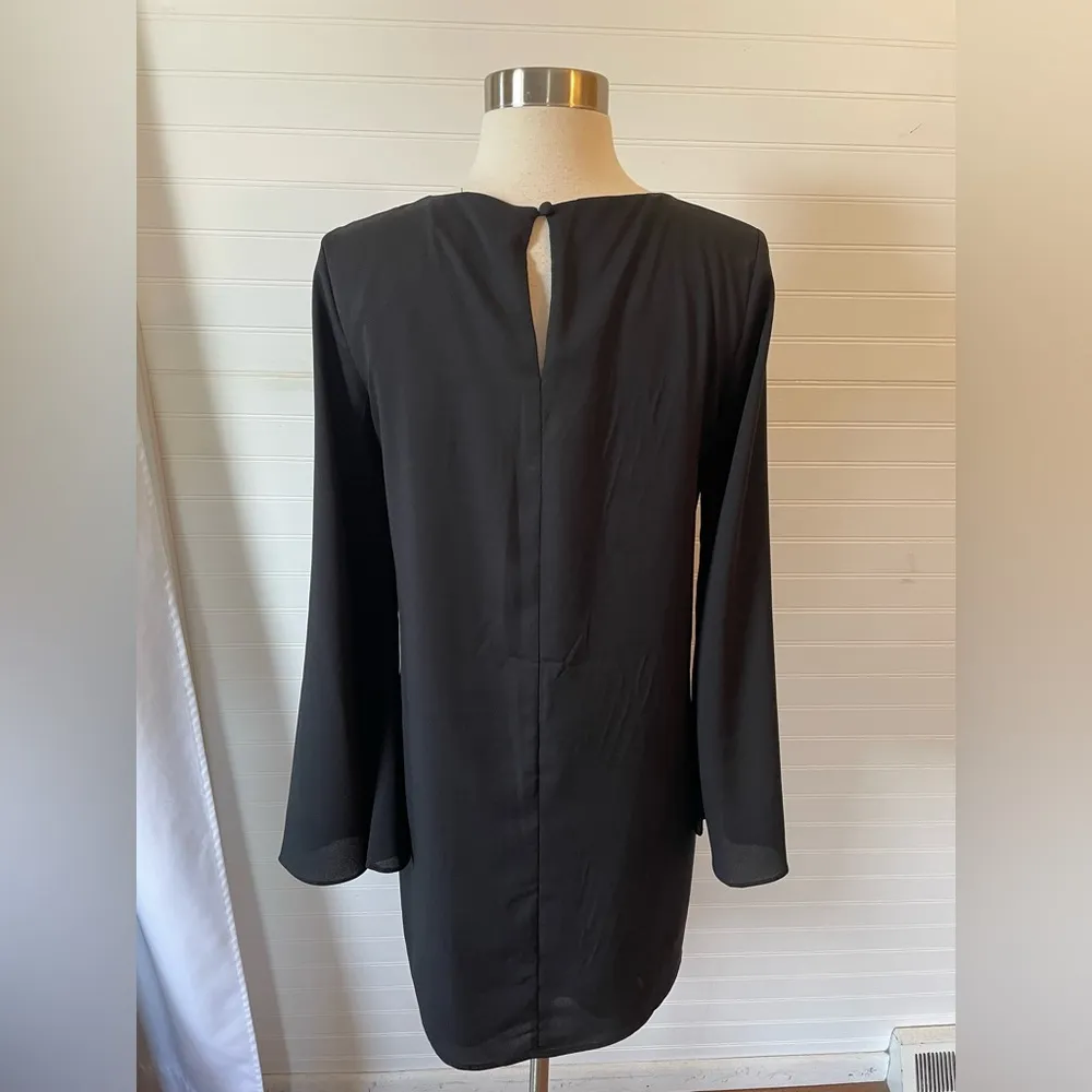 Sugar Lips Flare Sleeve Floral Embroidered Black Dress - Image 4