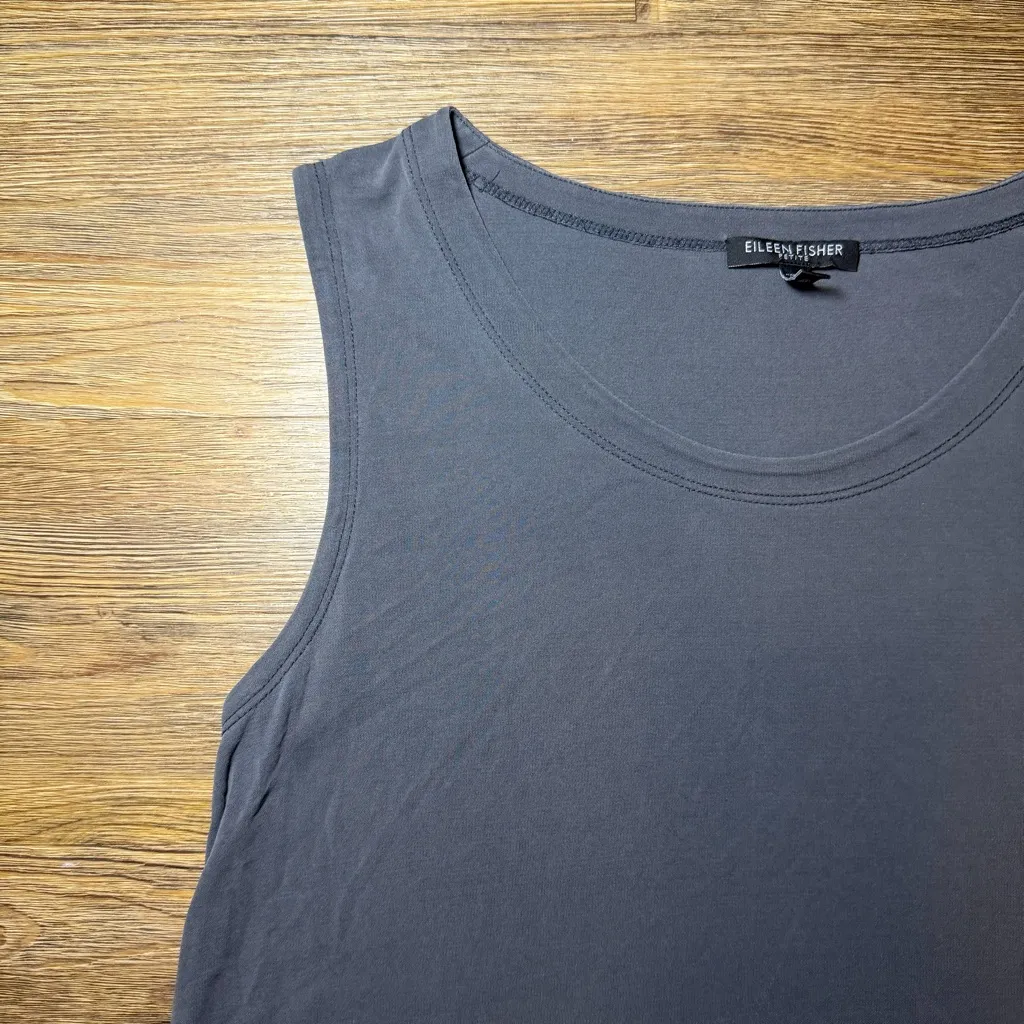 Eileen Fisher Charcoal 100% Silk Relaxed Fit Loose Casual Tank Top Size PP - Image 2