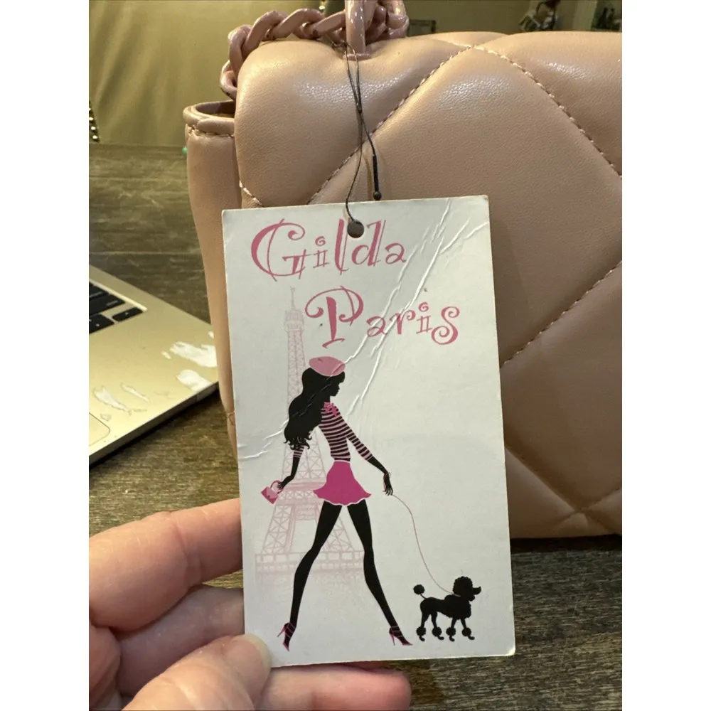 Soft Quilted Gilda Paris Handbag Blush Color, Metal Chain Straps,New W‎ Tag $159 - Image 5