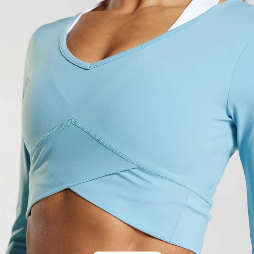 Gymshark Blue Criss Crossover Long Sleeve Crop Top - Image 3