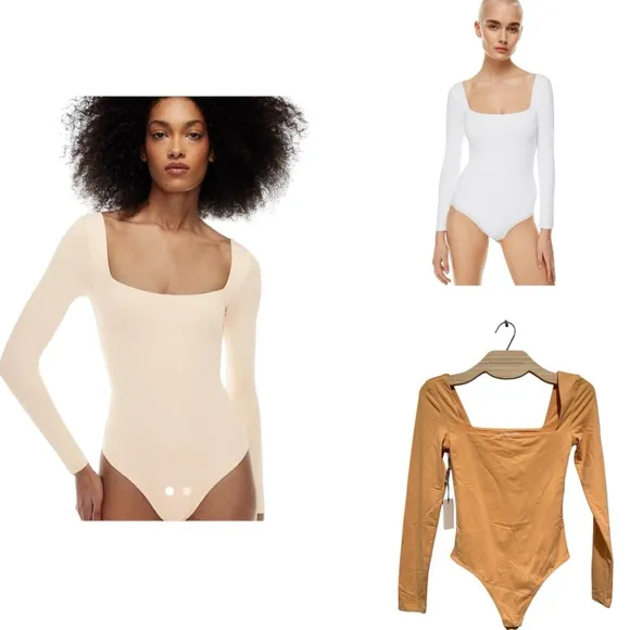 BABATON ARITZIA CONTOUR SQUARENECK LONG SLEEVE APRICOT ICE BODYSUIT TOP S - Image 2