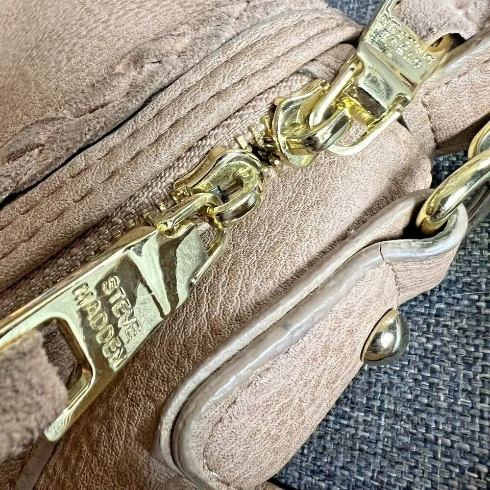 Steve Madden Crossbody Bag Tan Saddle Messenger Handbag Purse Faux Leather Suede - Image 11