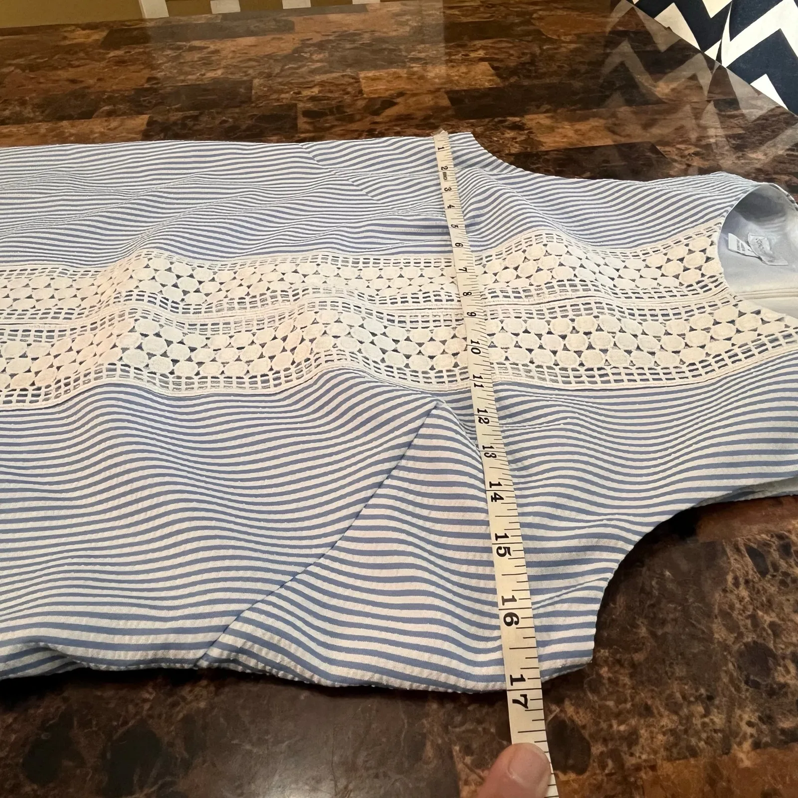 London Times Crochet Lace Panel Seersucker Stripe Shift Dress 4 - Image 8