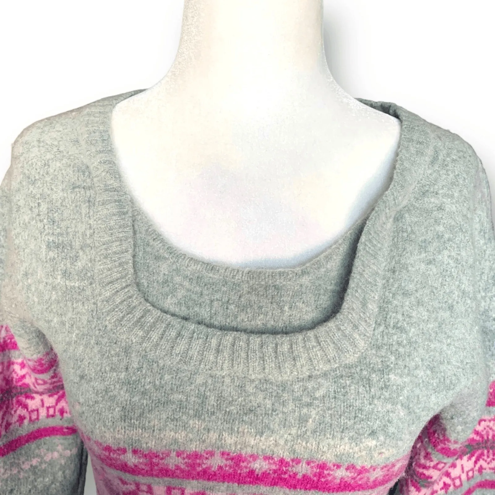 Outventure Sweater Gray Pink Fair Isle Snowflake Knit Crewneck Wool Blend Size 2 - Image 8