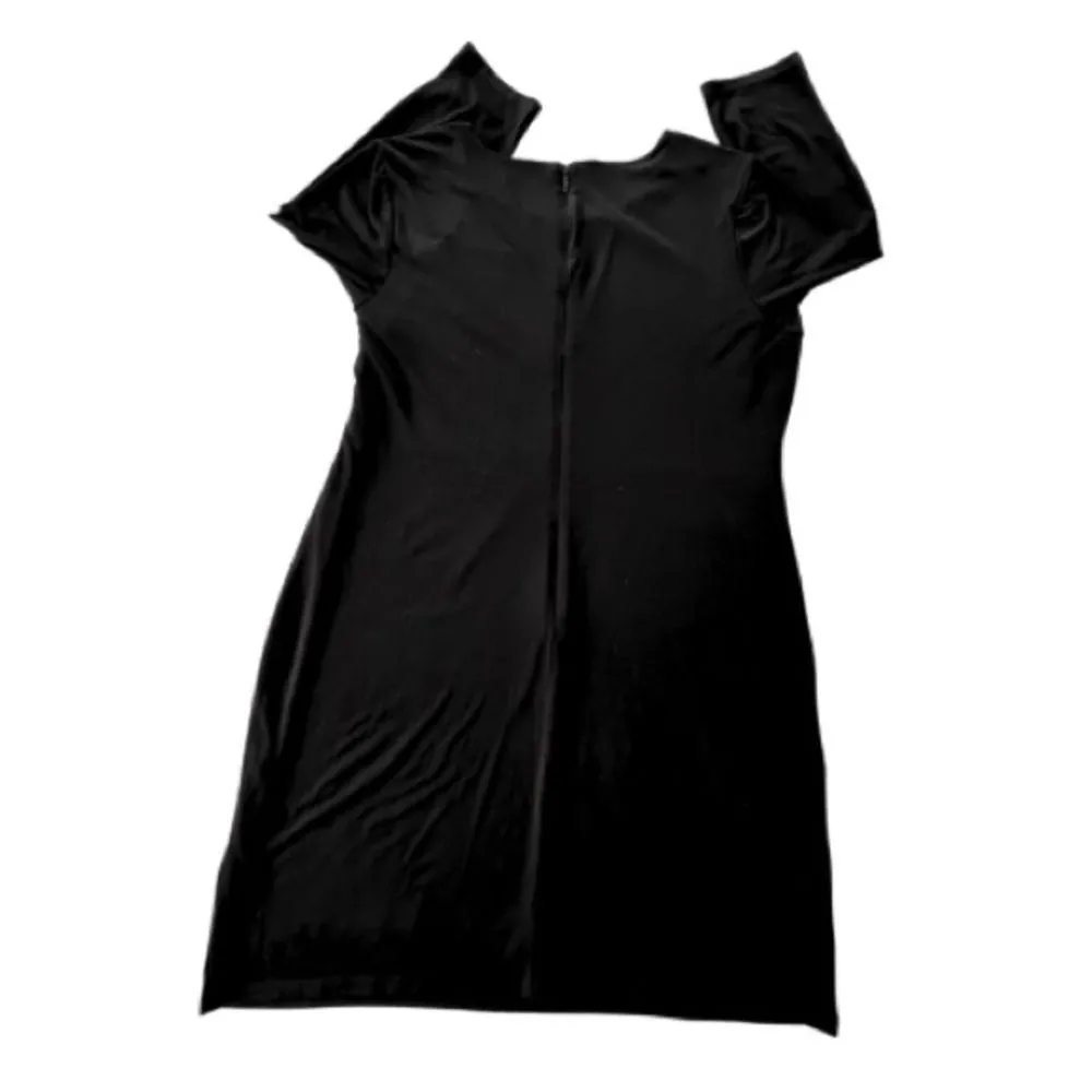 Calvin Klein‎ Women’s Sheath Black Dress 3/4 Sleeve Gold Button Accents Size XL - Image 2