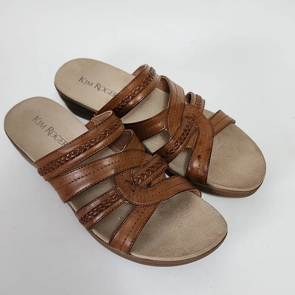 Kim Roger Domina Chestnut Faux Leather Braided Slide Sandals Size 8 - Image 2