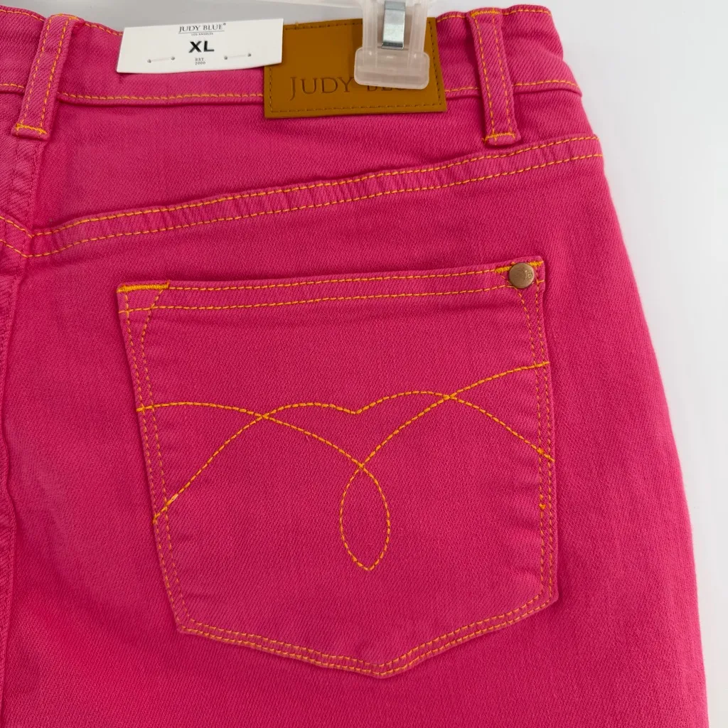 Judy Blue high waist magenta (pink) garment-dyed denim shorts size XL NWT - Image 4