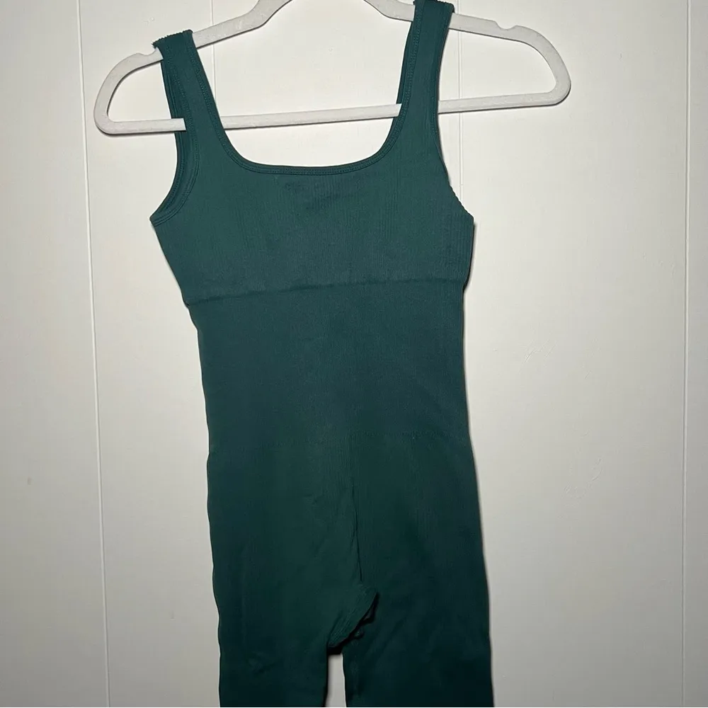 Green Ribbed Jumpsuit Bodysuit Leggings Compression Size S - Image 4