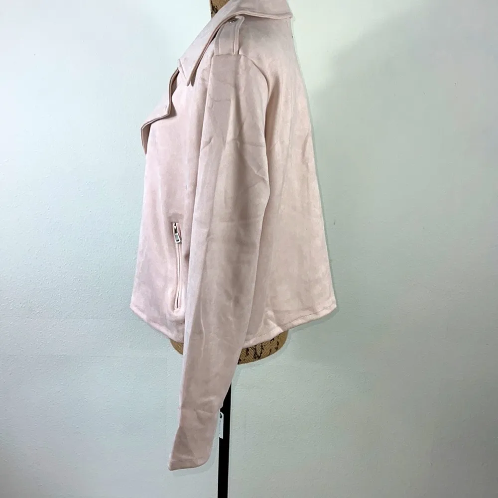 jacket cropped open moto faux suede blush size L - Image 6