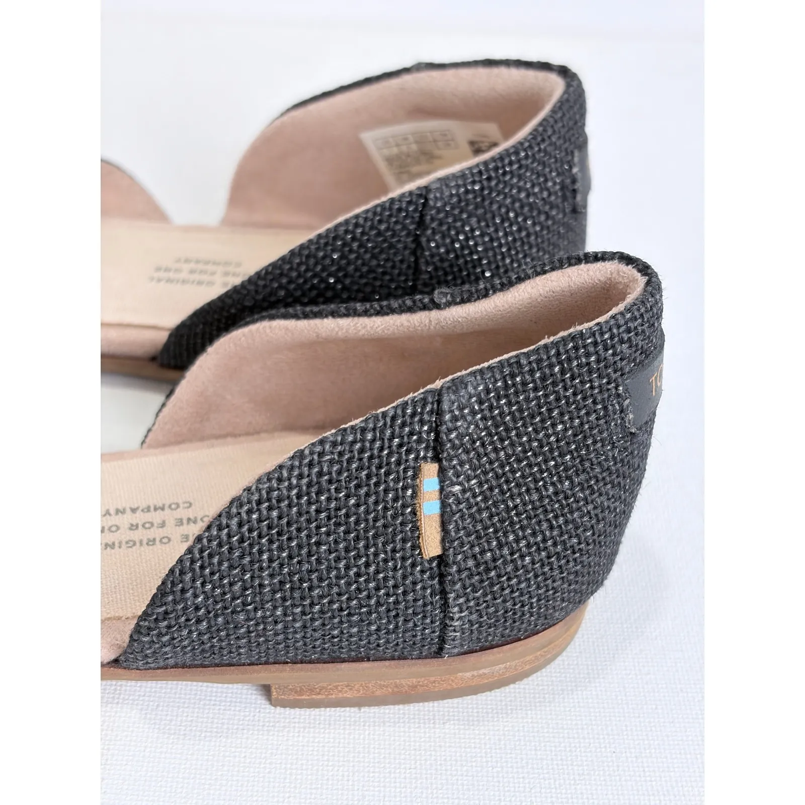 TOMS Women's Black Leather Pointed Toe Fabric Accent D'Orsay Flats Shoes W7 - Image 6