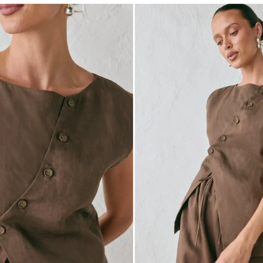 NWT VRG GRL Aria Linen Vest Chocolate Brown AU 10 / US 6 $130 - Image 4