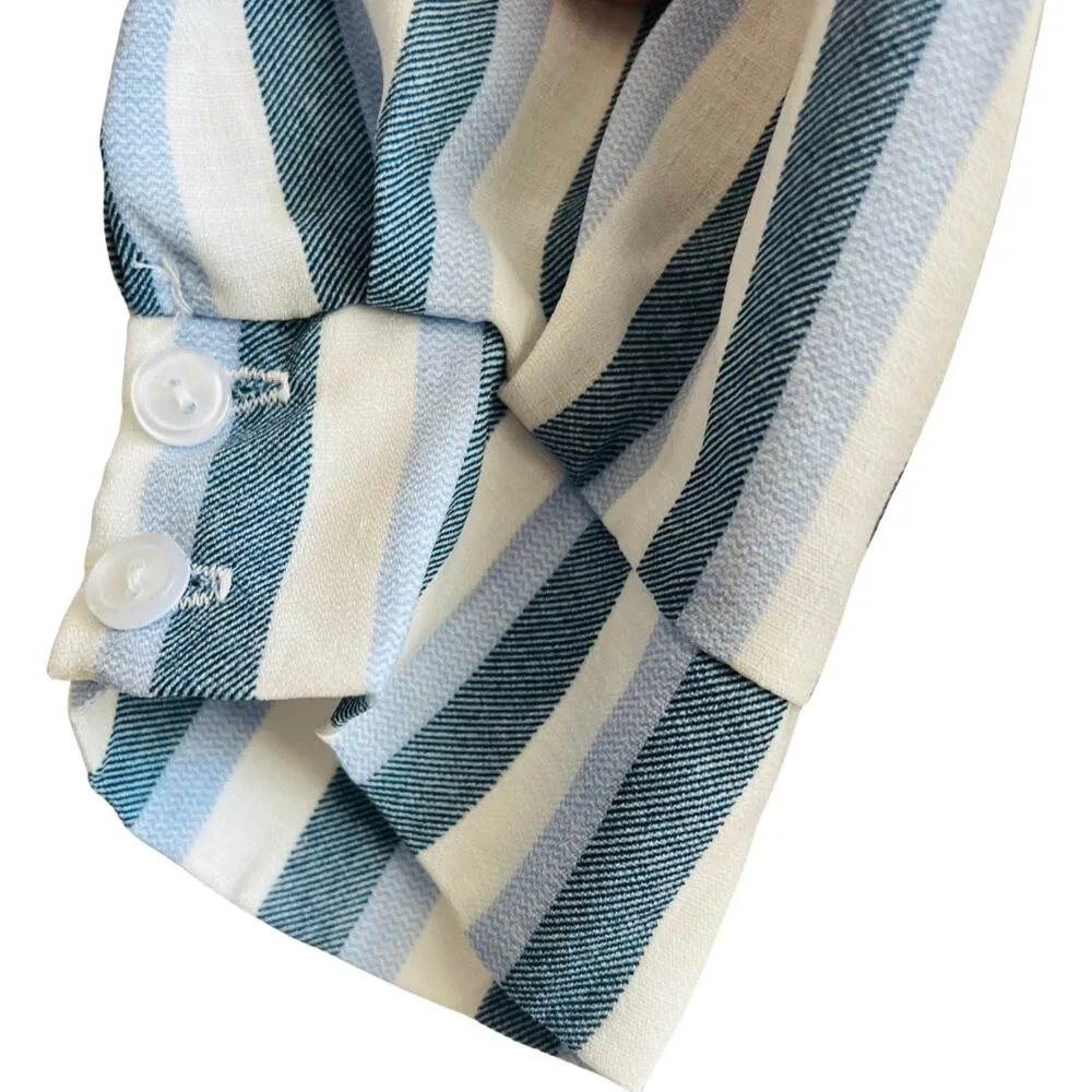 Emi & Joe Blue Cream Pinstripe Button Up Blouse Top Size M High - Image 3