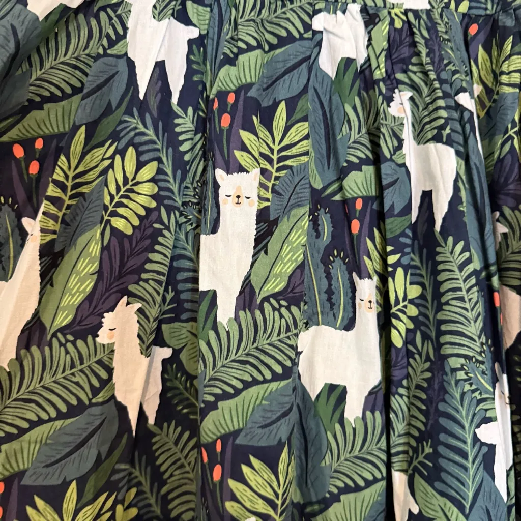 Unique Vintage 1950s Green Leaf & Llama Print Cotton Dakota Flare Dress - Image 5