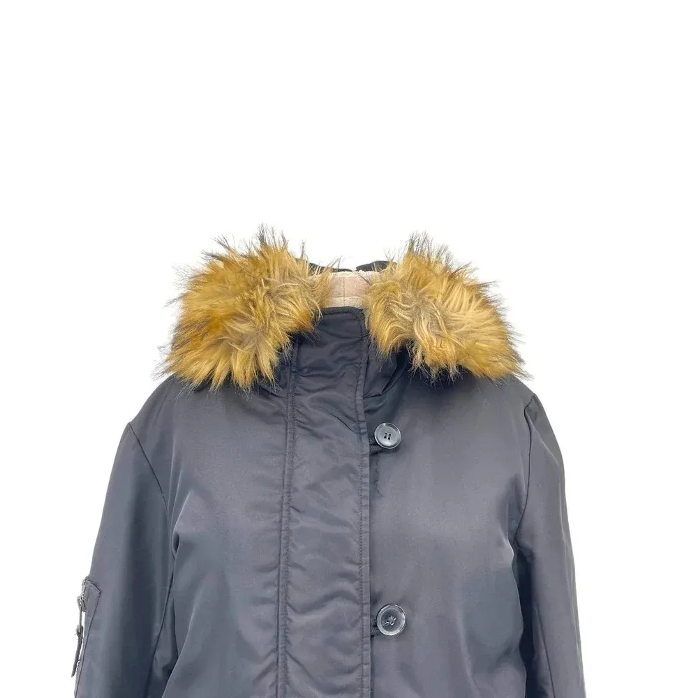 S13 Alps‎ Parka Faux Fur Trim Down Hooded Puffer Coat Black Size Medium - Image 3