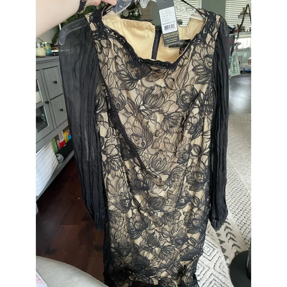 New nwt tadashi shoji designer black cream lace formal cocktail dress size 12 - Image 9