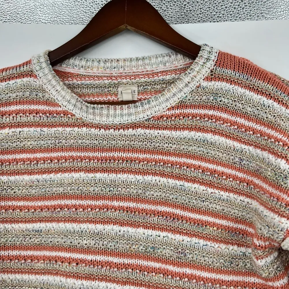 REBECCA TAYLOR Women multi-color gold shimmer stripe short sleeve knit top small - Image 10