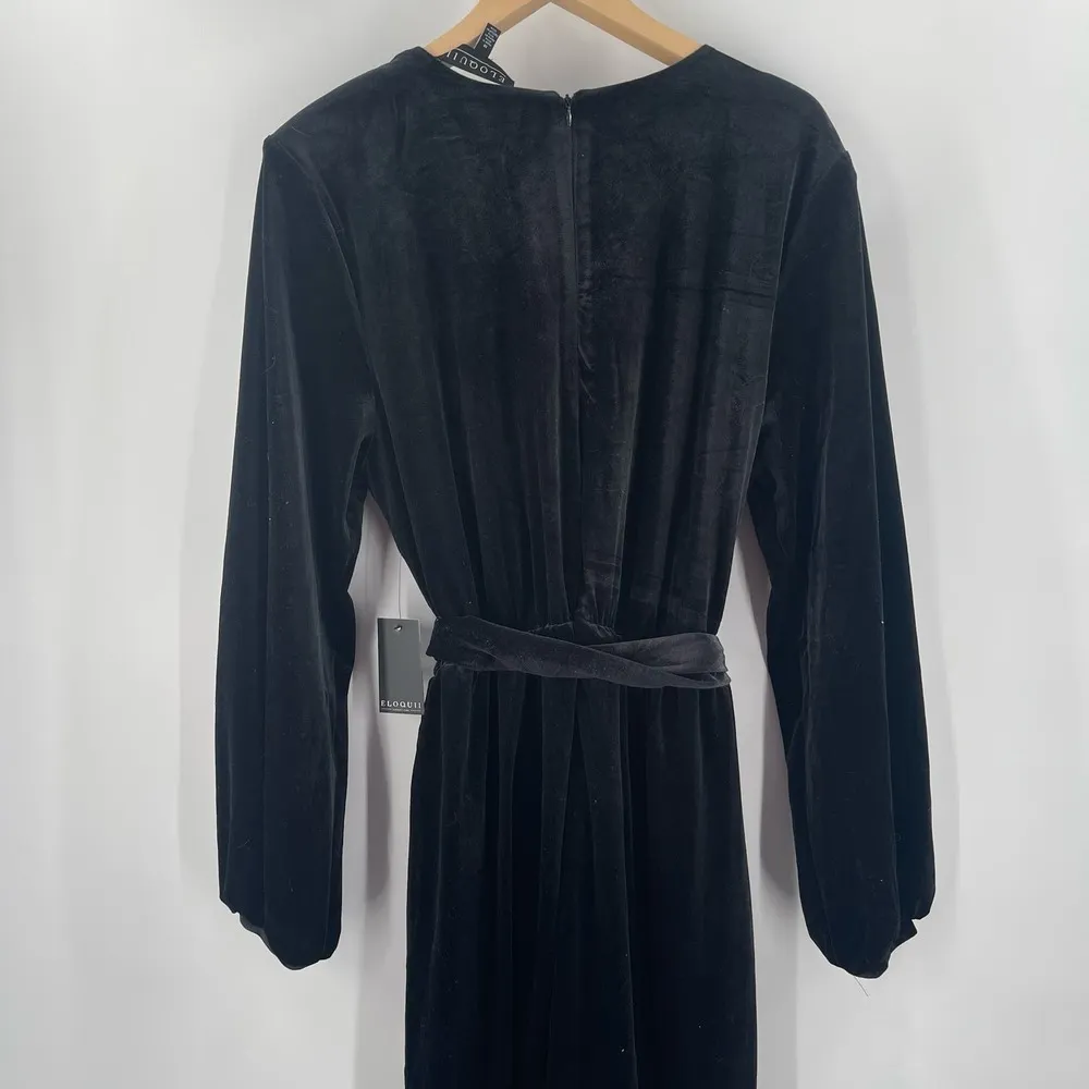 ELOQUII Jumpsuit Size 18 NWT Black Velvet Tie Belt Wide Leg Cocktail Evening - Image 10