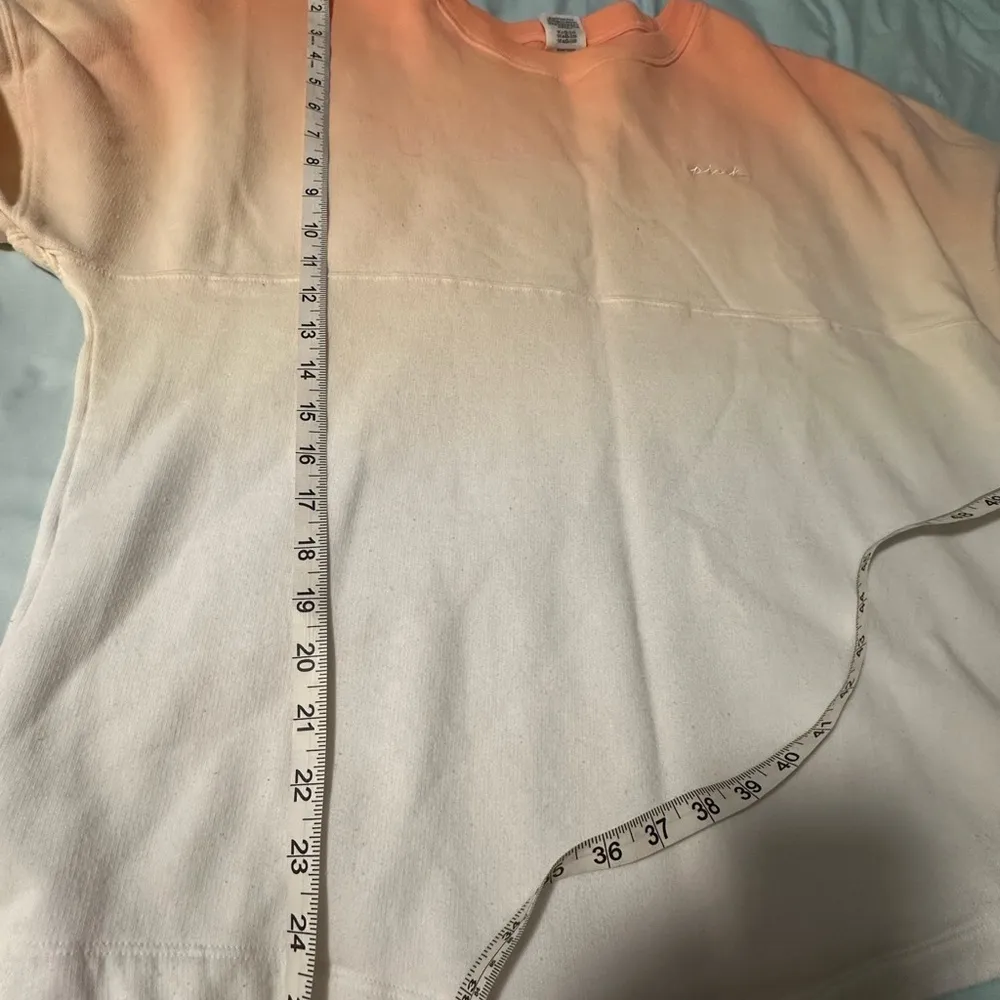 Victorias Secret Pink Varsity Crew Pullover. Ombré Orange/White. Love Pink. LG. - Image 11