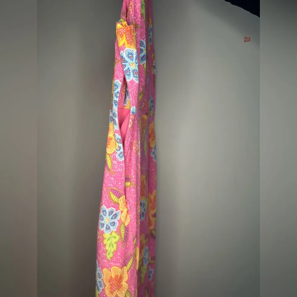 Vintage Y2K Sigrid Olsen Sport Pink Floral Sleeveless Midi Dress Women 8 Easter - Image 7