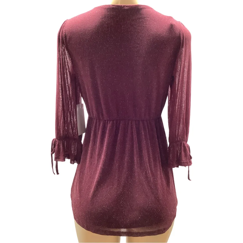 Siren Lily Small Shimmery Lined Maternity 3/4 Tie Sleeve Top, New With Tags. - Image 3