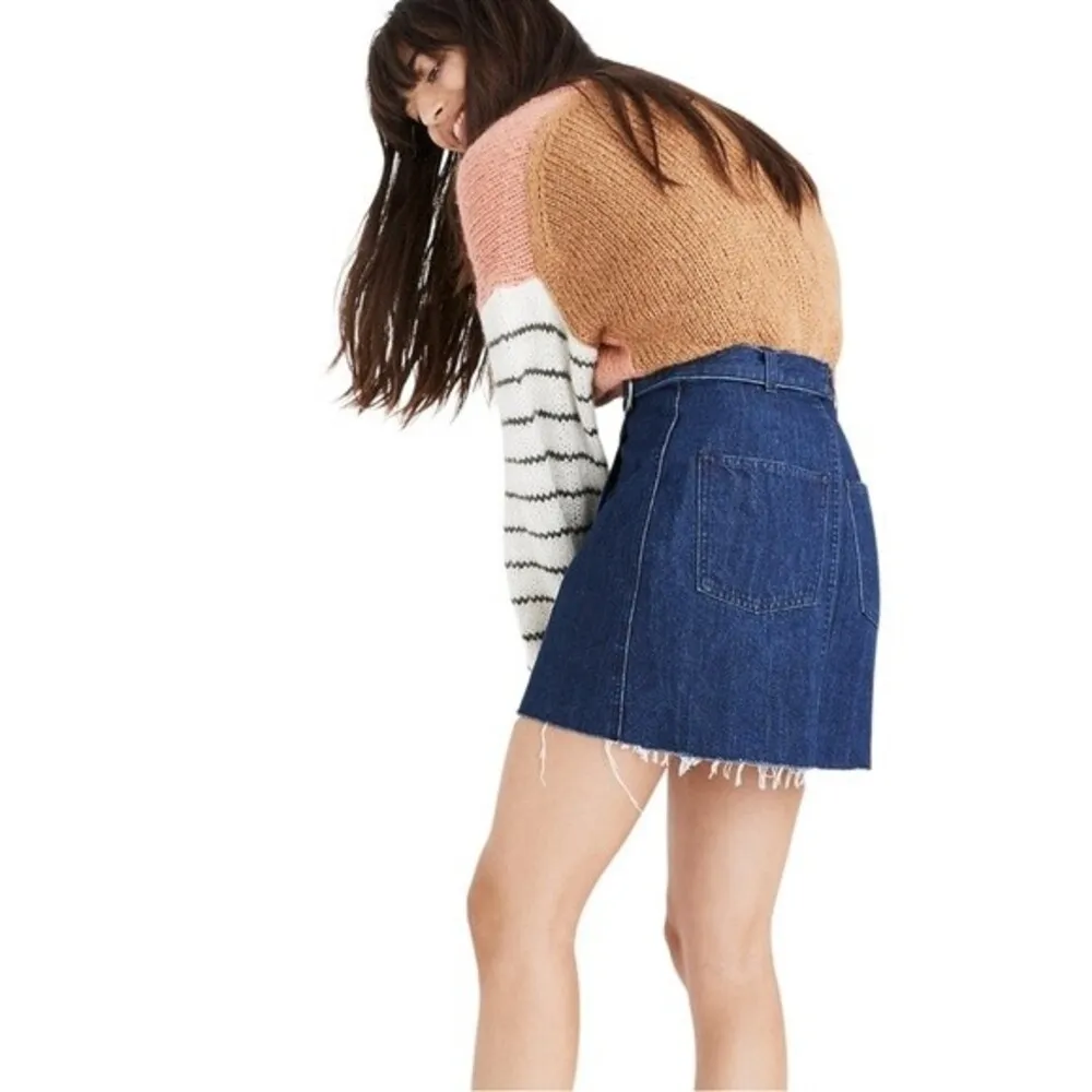 Madewell Denim Raw-Hem Dark Wash Belted Mini Wrap Jean Skirt Women’s Size 6 - Image 6