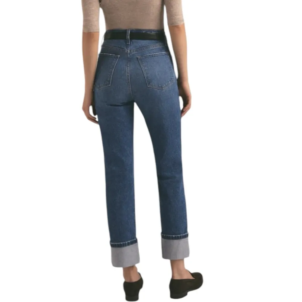 Favorite Daughter Valentina Cuffed Super High Rise Straight Jeans Medium Wash 26 Blue - Image 6