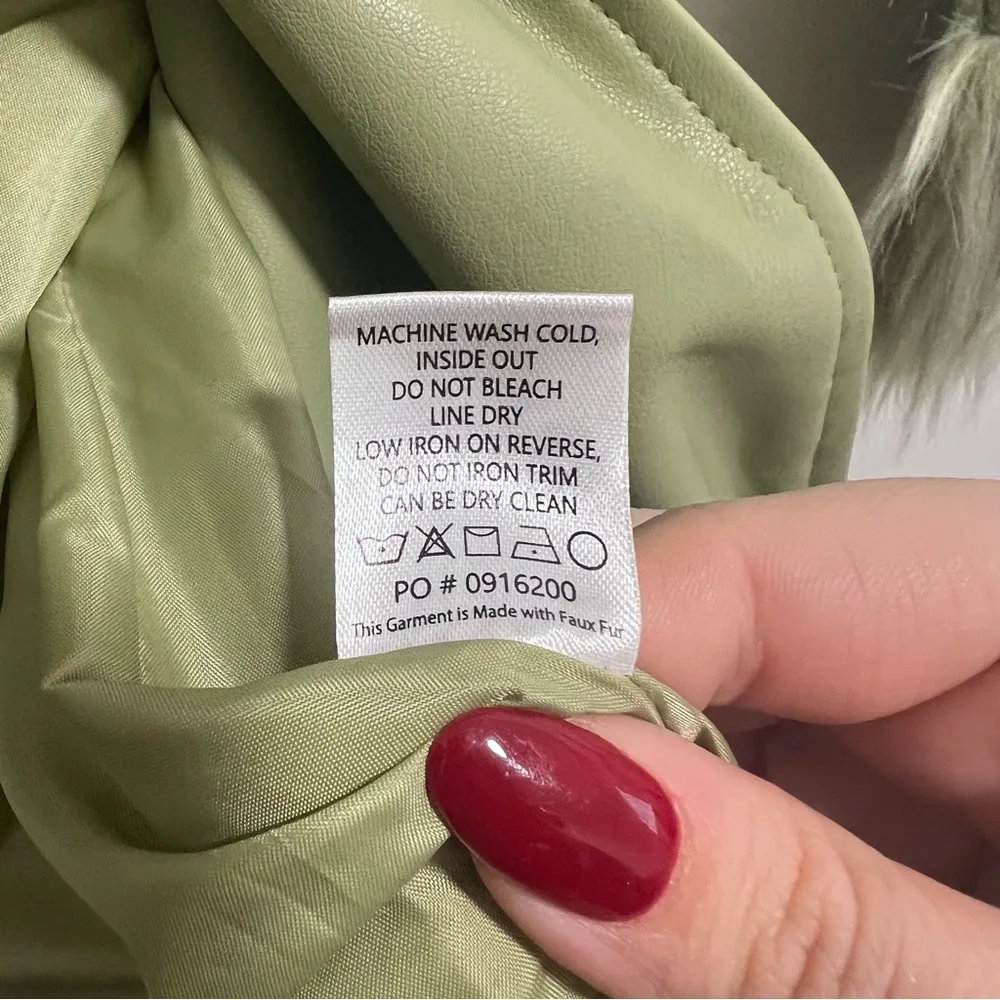 NEW NWT Show Me Your Mumu Penny Lane Faux Leather Wrap Jacket Sage Green - Image 13