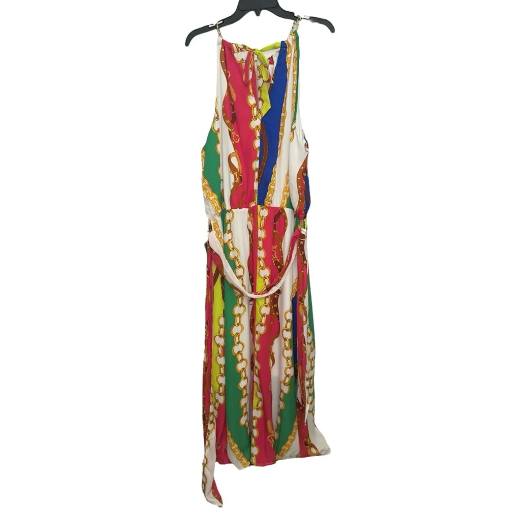 Love X Design Beach House Sleeveless Dress Size 2X Chain Print Halter Maxi NWT - Image 4