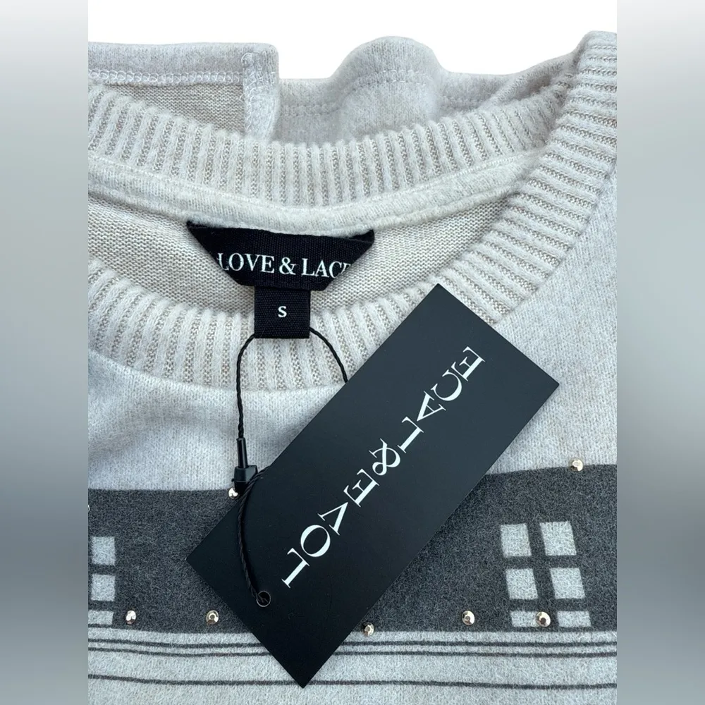 NWT Love & Lace Elegant Cream Sweater with Fashion Graphic size small Black - Image 10