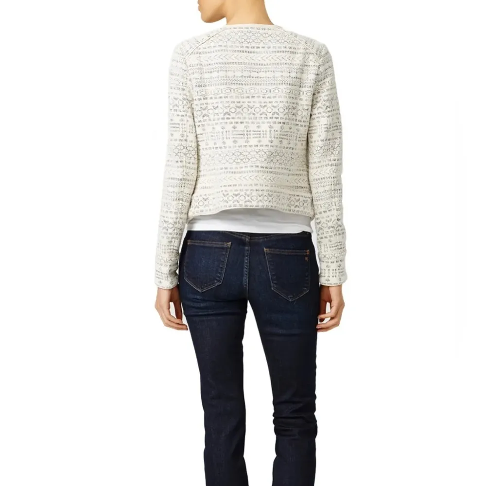 Joie Jacquard
Moto Jacket zipped beige gray leather trim sz M - Image 2