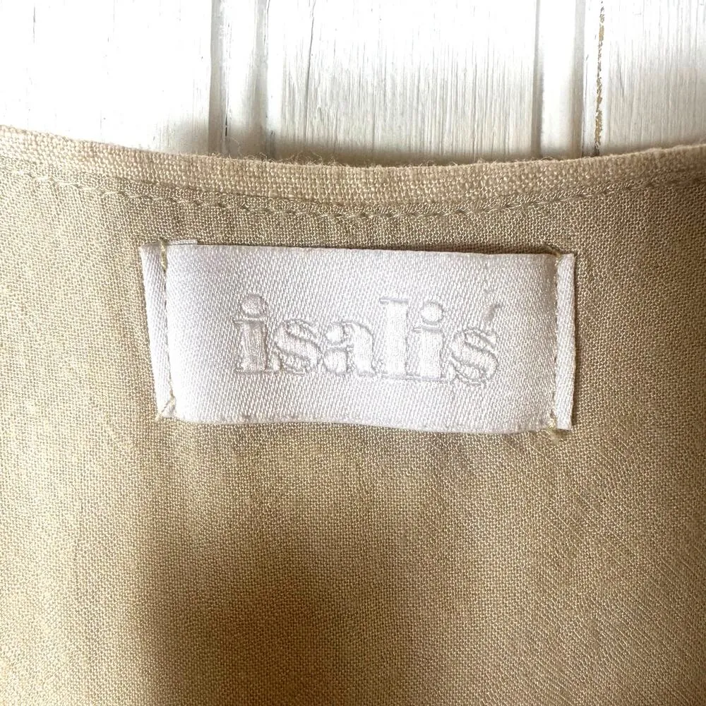 isalis Tan Linen Button Front Midi Dress - Image 7
