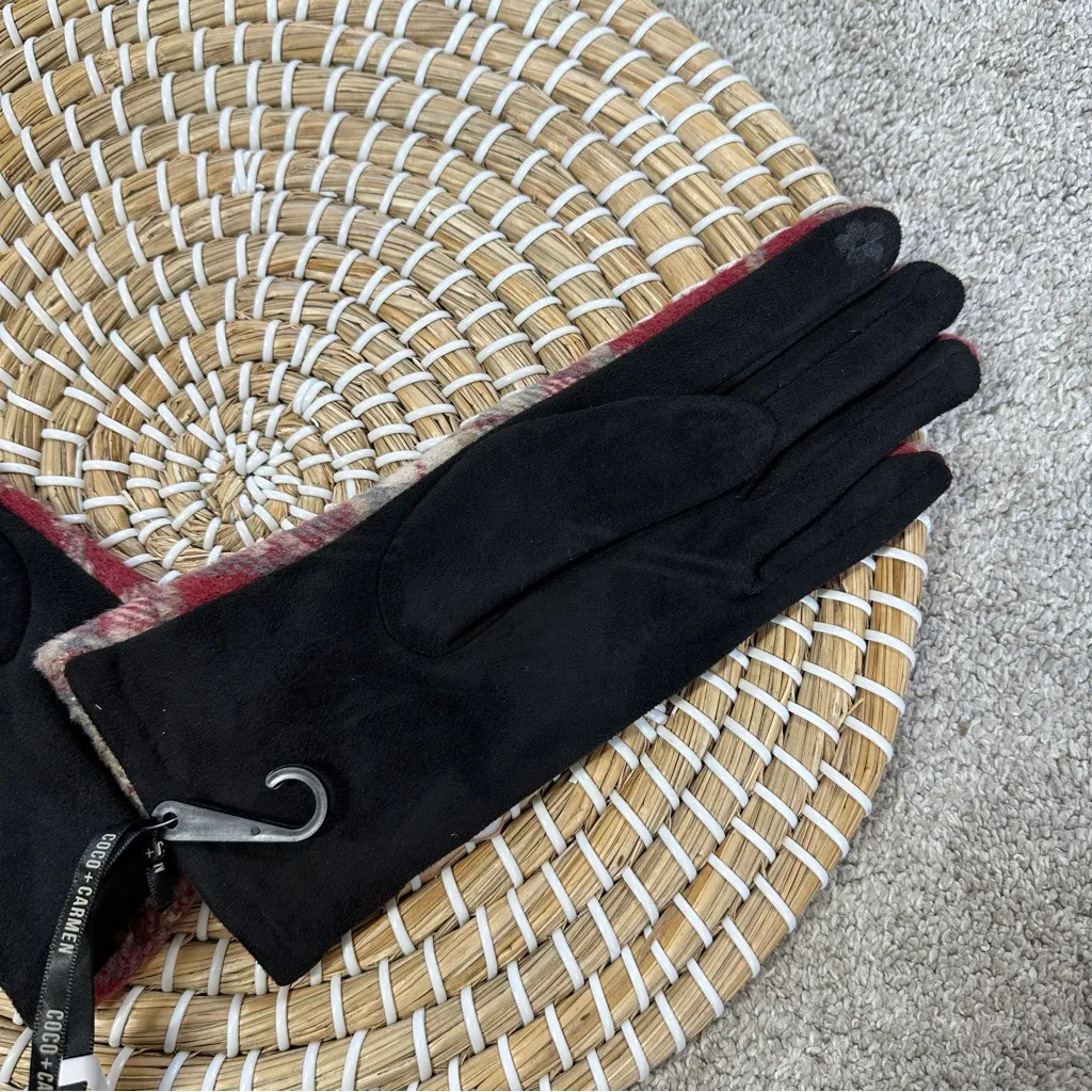 Coco + Carmen NWT  Women’s Touchscreen Compatible Plaid Gloves Fall Winter in Red - Image 3