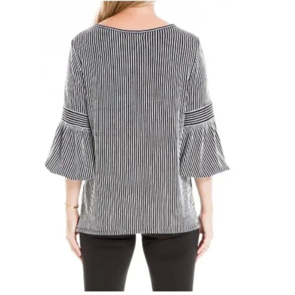 Max Studio Striped 3/4 Sleeve Tunic Top Black Ivory - Image 3