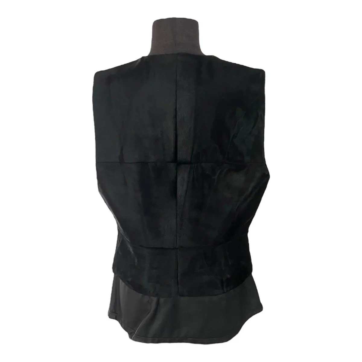 Saks Fifth Avenue Vest Calf Fur Leather Trim Outerwear Black Women's Size Large - Image 2