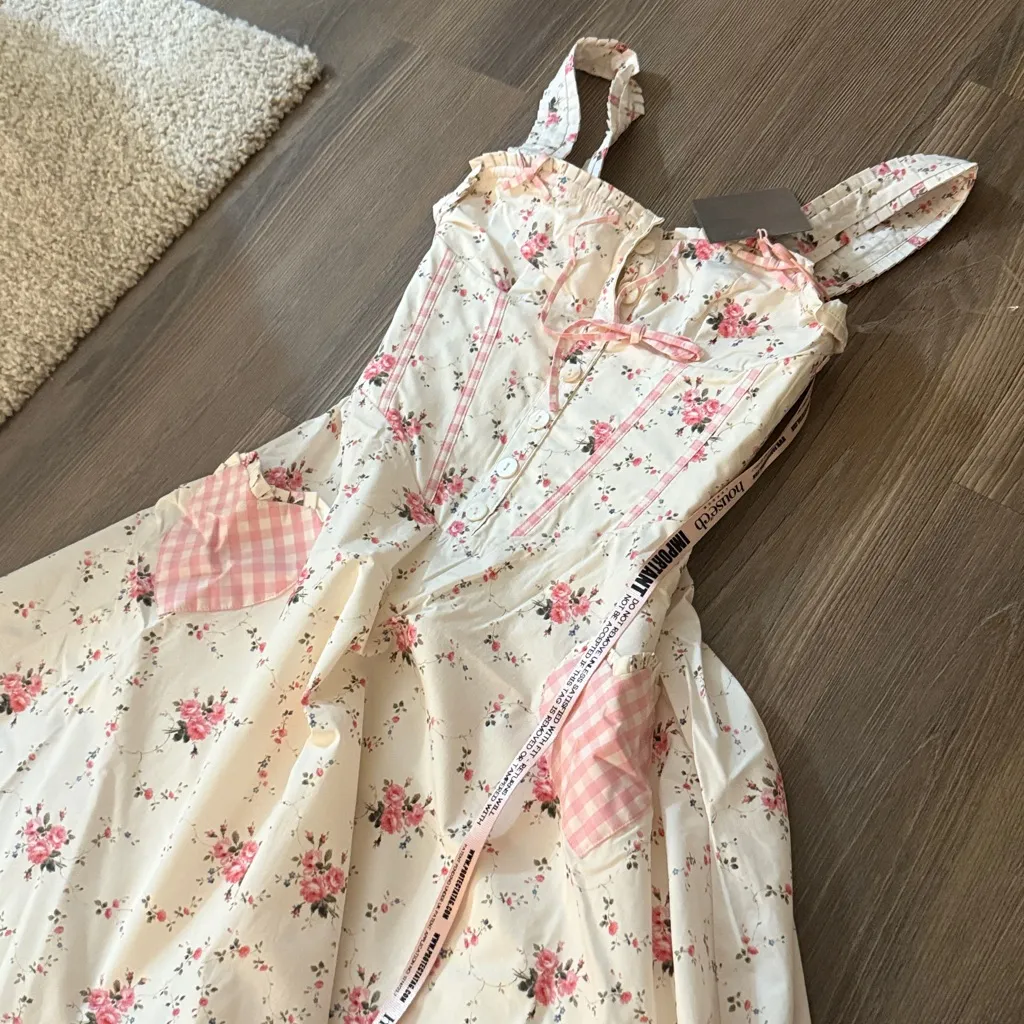 Marianella cream rose print stretch cotton mini dress- longer length - Image 10