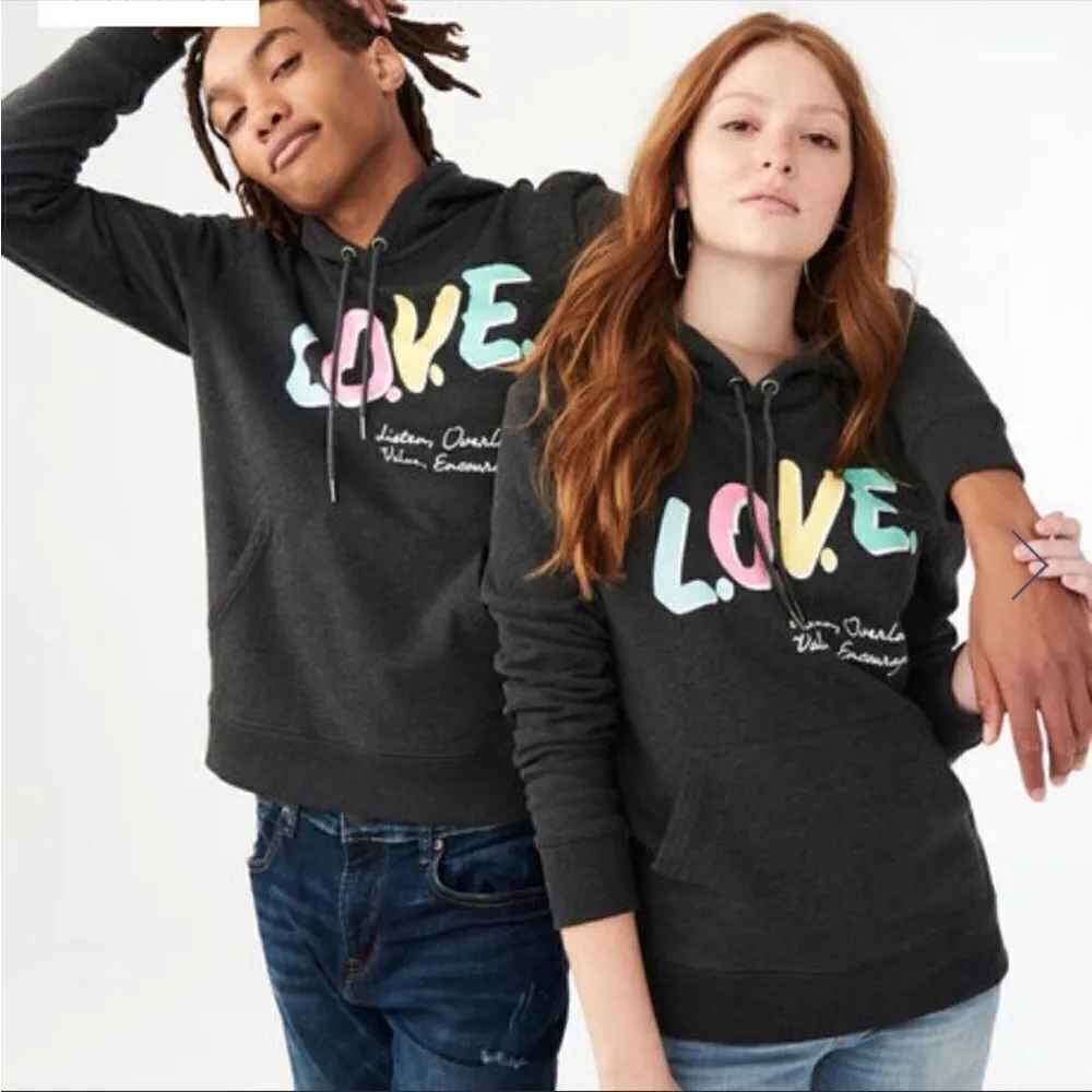 Aeropostale Aero One Love Pullover Hoodie Gray Multi Medium Unisex - Image 2