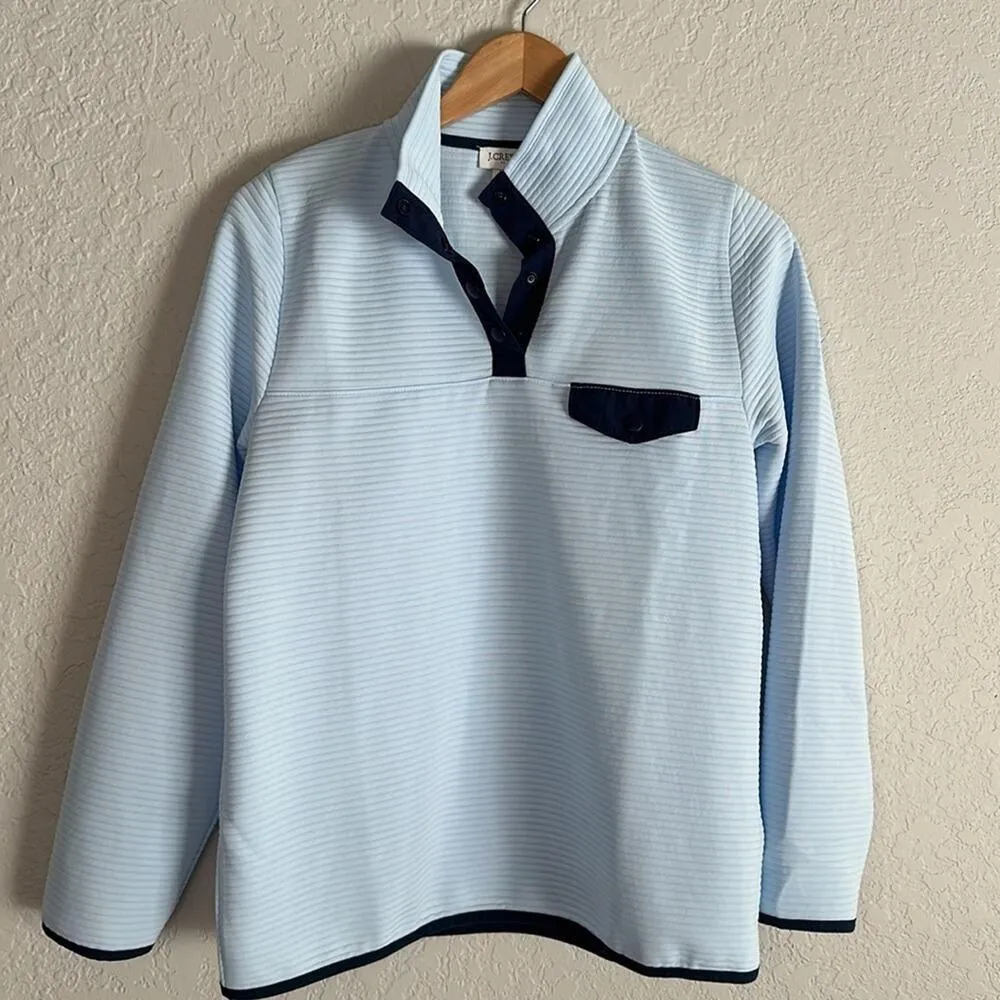 NEW J. Crew Quilted Blue Snap Front Pullover Long Sleeve Polo Medium BJ131 - Image 2